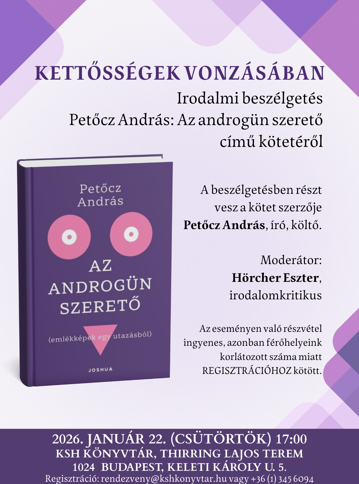 Kettősségek vonzásában - irodalmi beszélgetés Petőcz András: Az androgün szerető c. kötetéről
